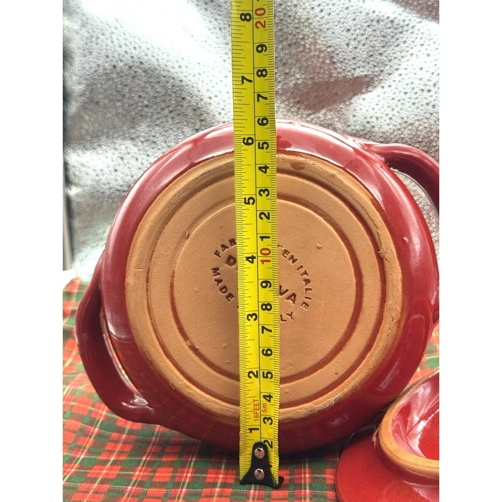 DE SILVA 6 RED‎ Casserole Baking Dish Lid Handles Ceramic Italian Terracotta VTG